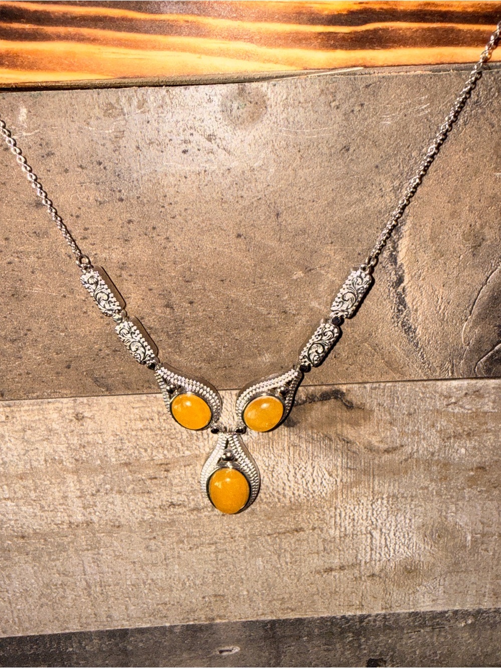Yellow Jade Y Necklace with strong, magnetic clasp